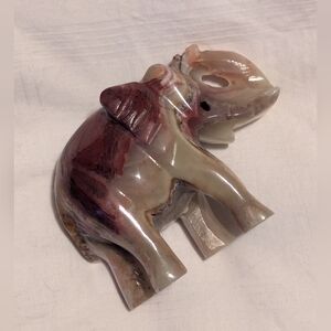 Hand-Carved Polished Stone Elephant Figurine - Multicolor